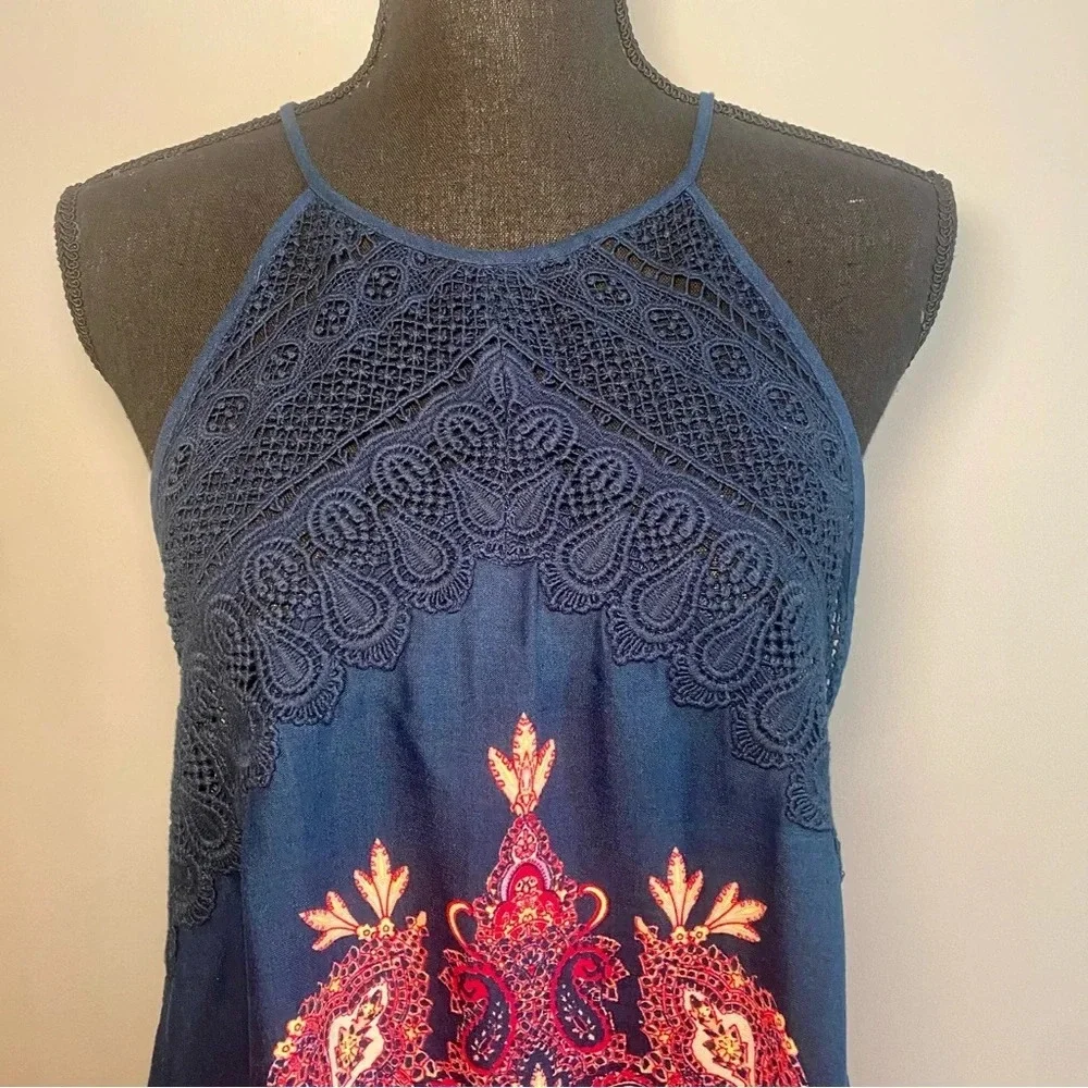 Free People Intimately 'Shea' boho printed trapeze‎ dress with crochet detail